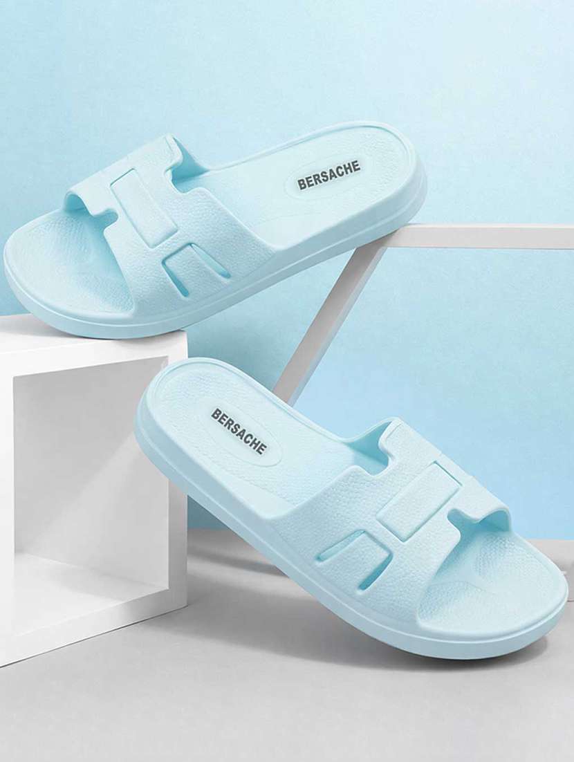 women blue slip on sandal