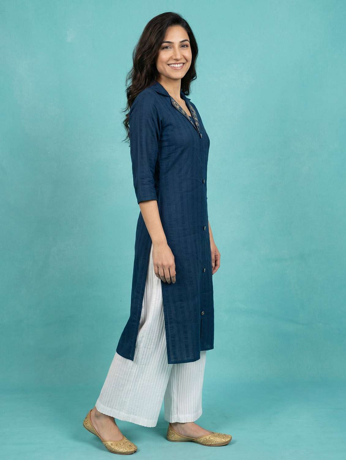 women blue cotton silk straight kurta - 22441481 -  Standard Image - 2