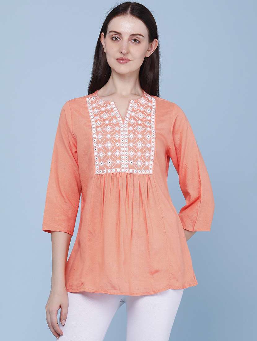 Women Embroidered Notch Neck A-line Top - 22441607 -  Standard Image - 2