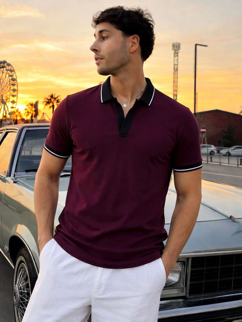 men solid polo neck t shirt
