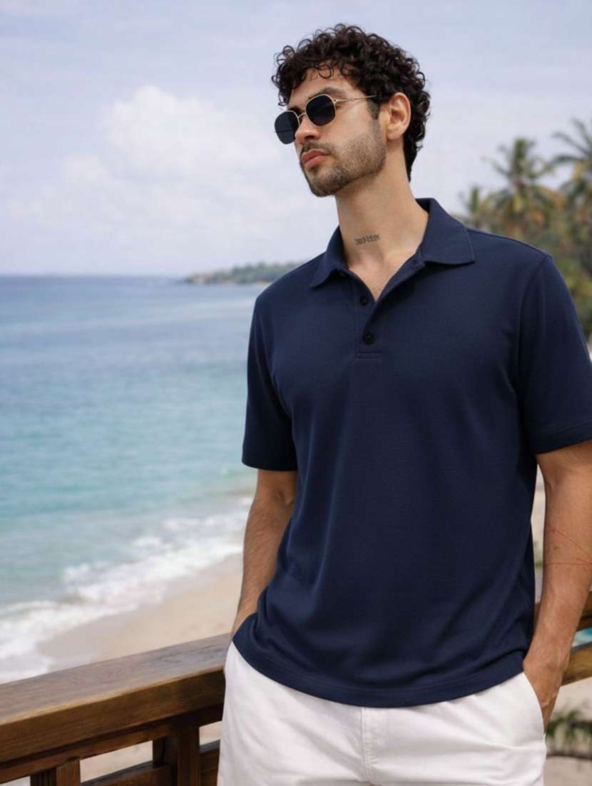 men solid short sleeve regular fit polo t-shirt