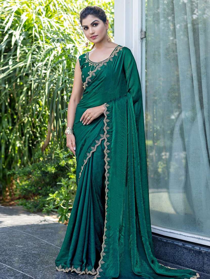 women solid with embellished bordered saree