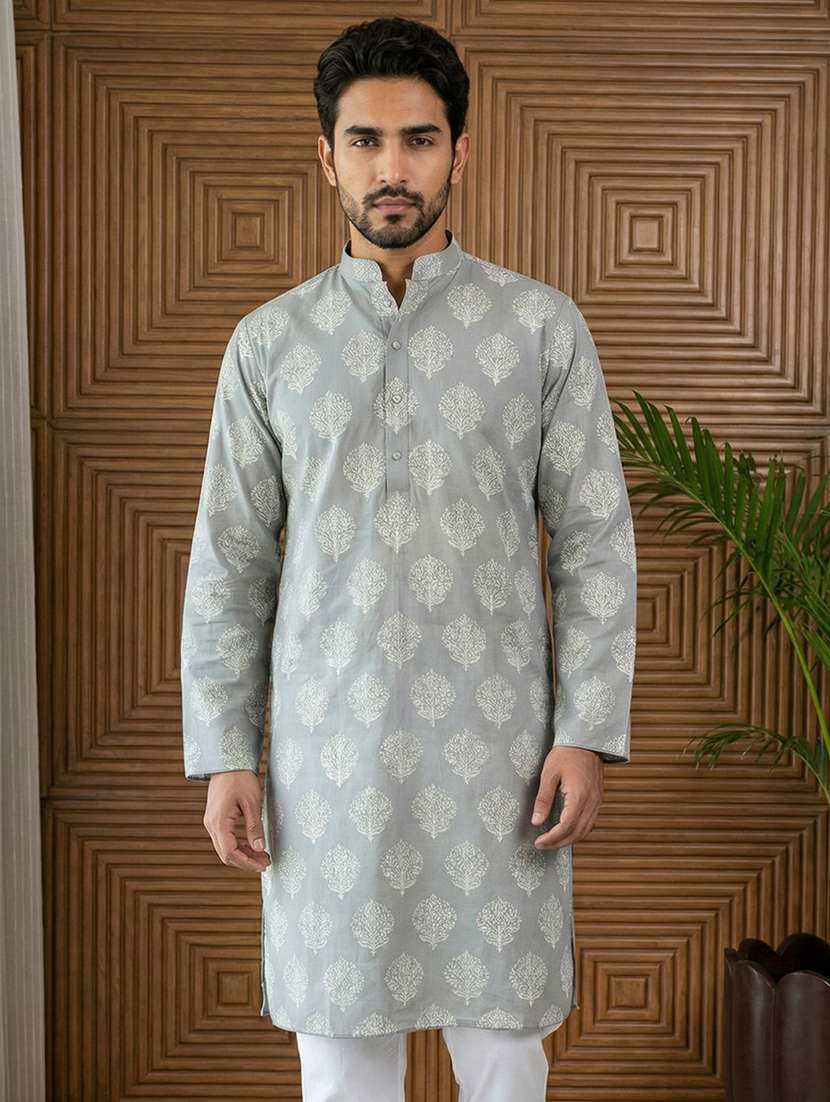 men printed mandarin neck long kurta - 22442820 -  Standard Image - 2