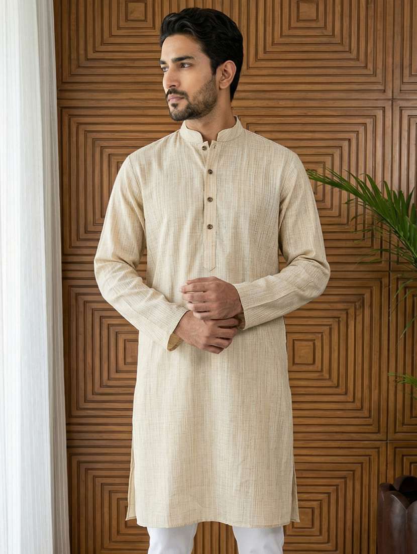 men self design mandarin neck long kurta - 22442837 -  Standard Image - 2