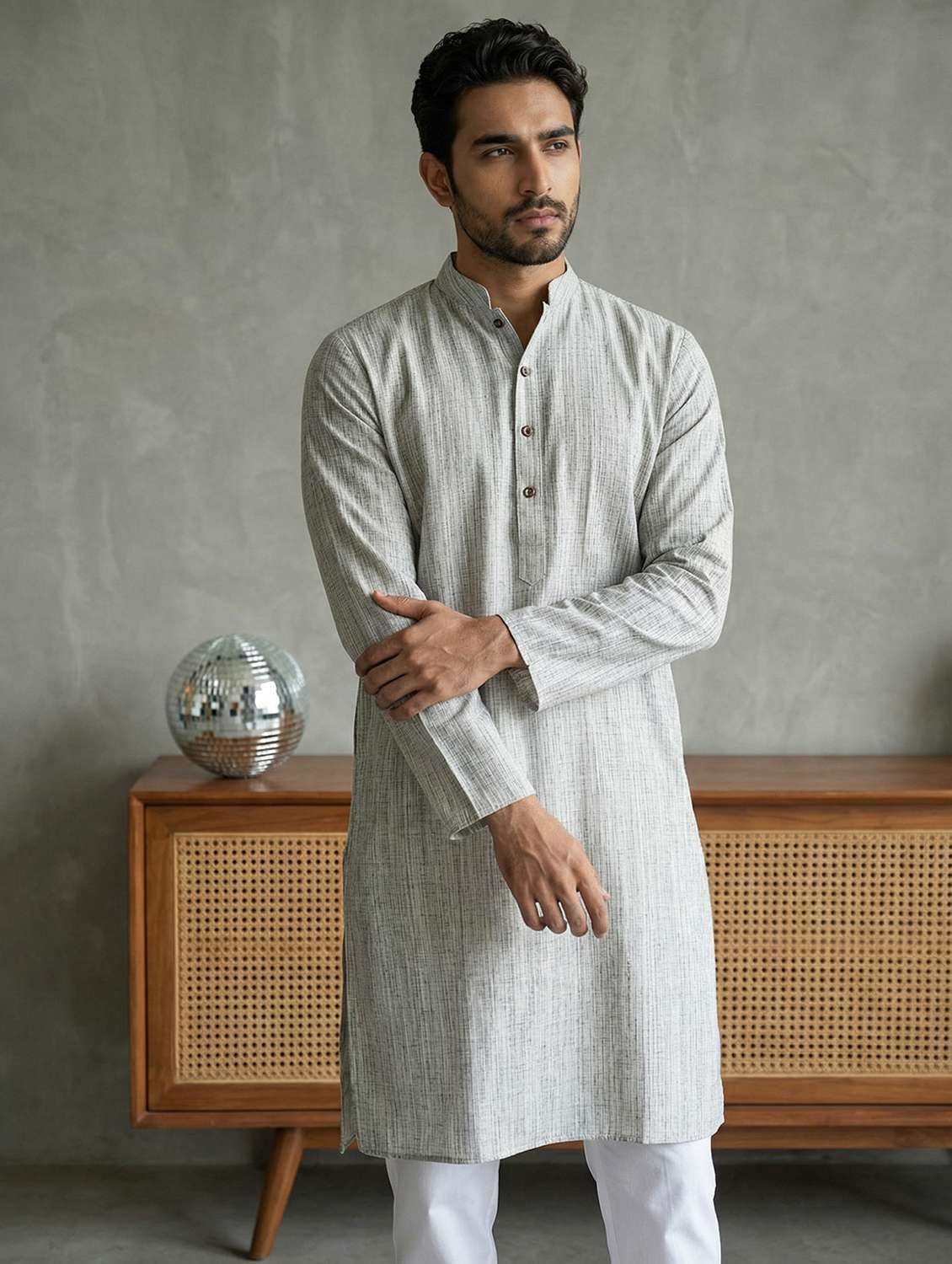 men self design mandarin neck long kurta - 22442841 -  Standard Image - 2