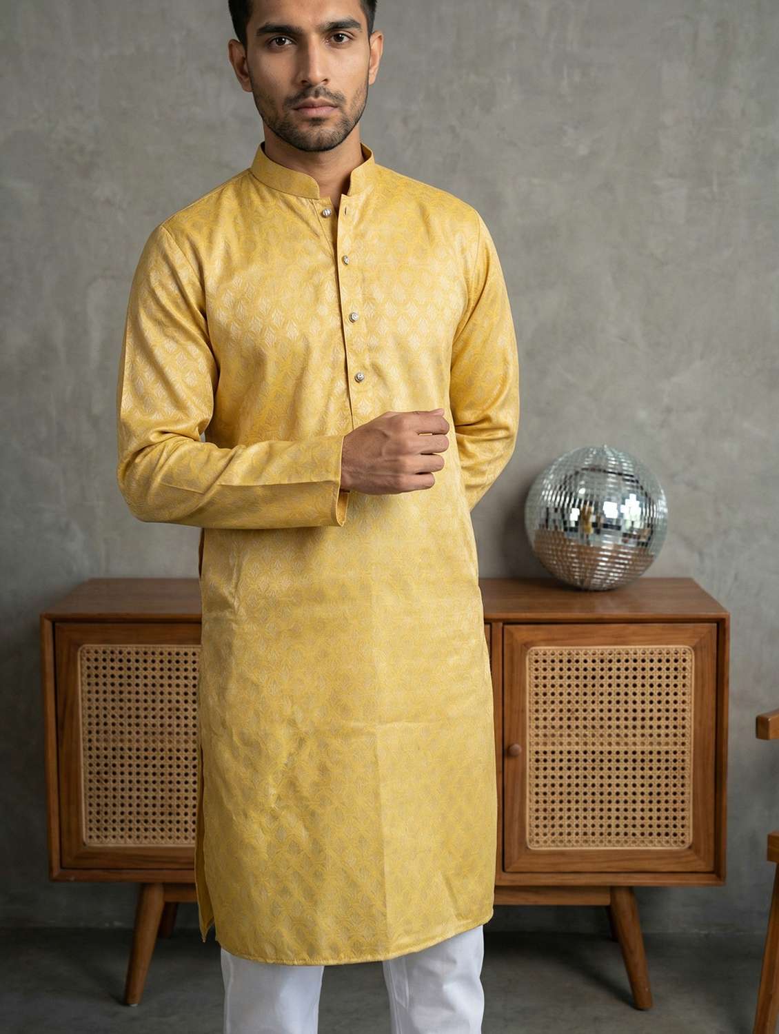 men self design mandarin neck long kurta - 22442865 -  Standard Image - 2