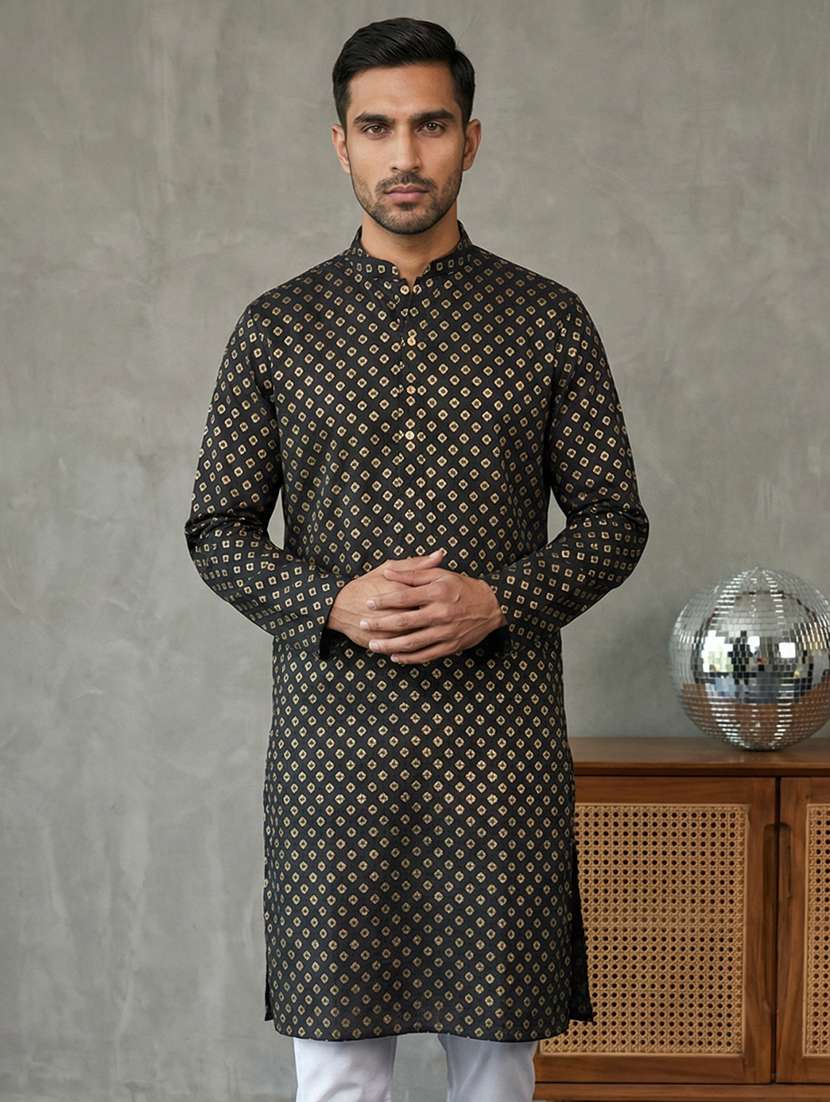 men self design mandarin neck long kurta - 22442881 -  Standard Image - 2