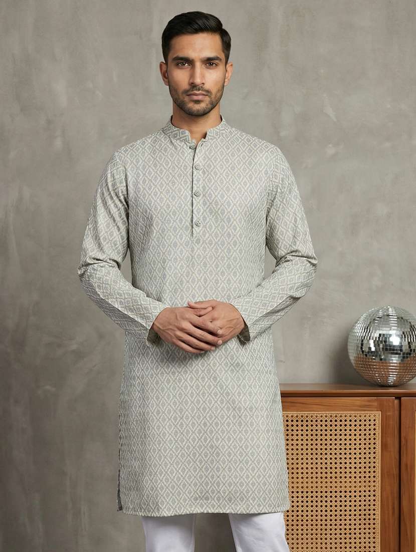 men printed mandarin neck long kurta - 22442883 -  Standard Image - 2