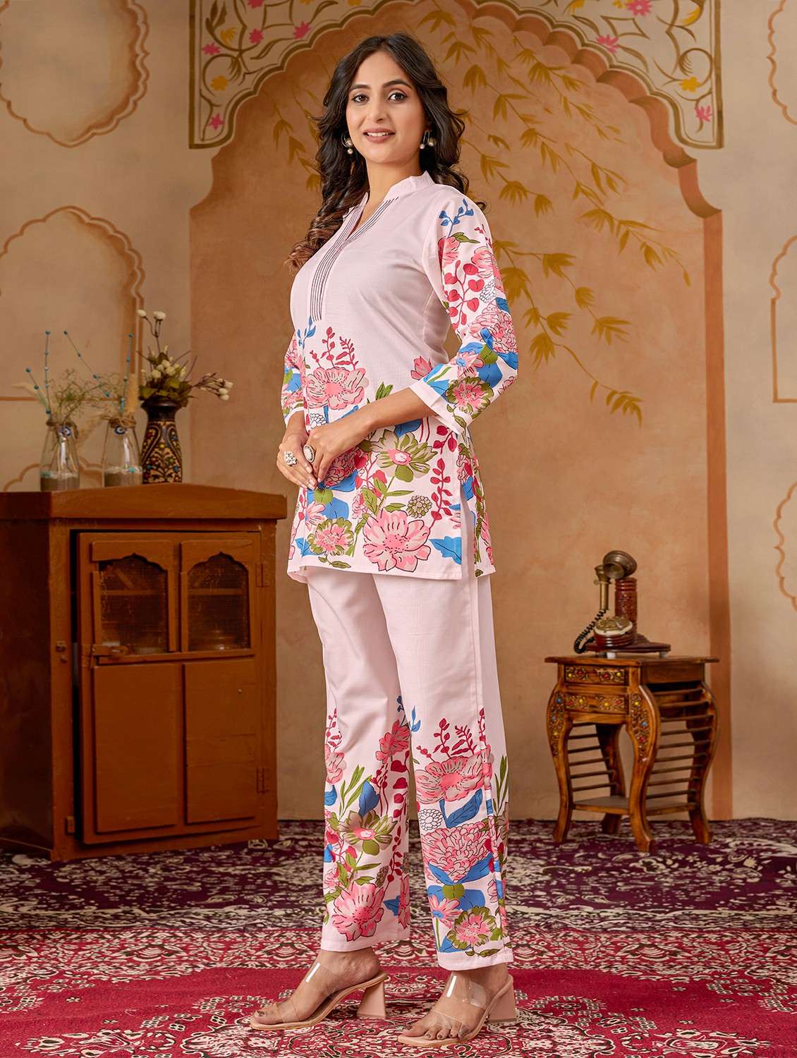 women printed pink kurta pant set - 22442941 -  Standard Image - 2