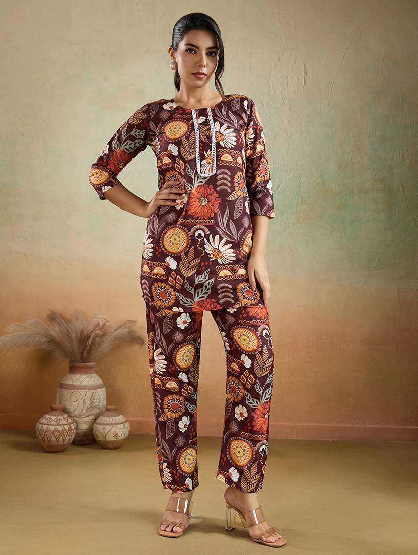 women brown kurta pant set - 22442943 -  Standard Image - 2
