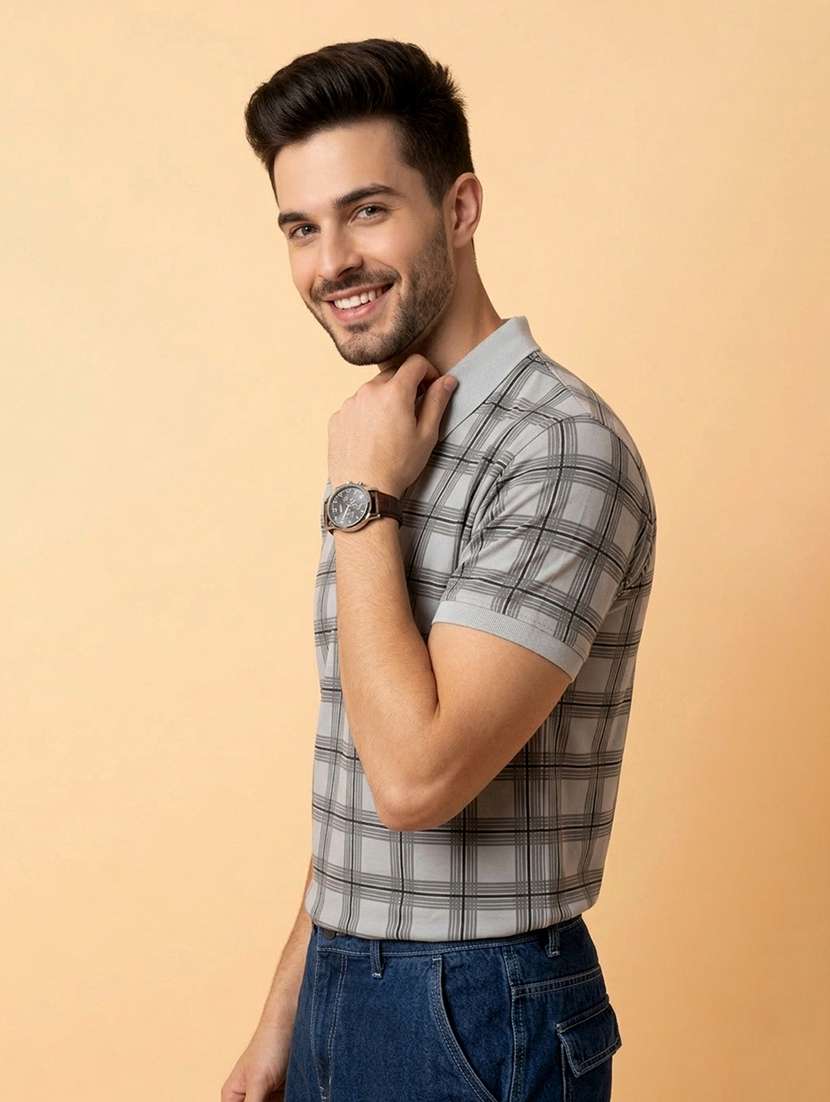 men checkered short sleeve regular fit polo t-shirt - 22442984 -  Standard Image - 2
