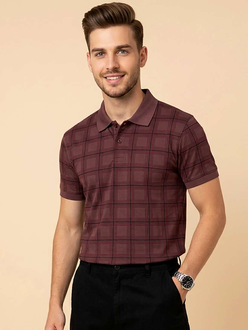 men checkered short sleeve regular fit polo t-shirt