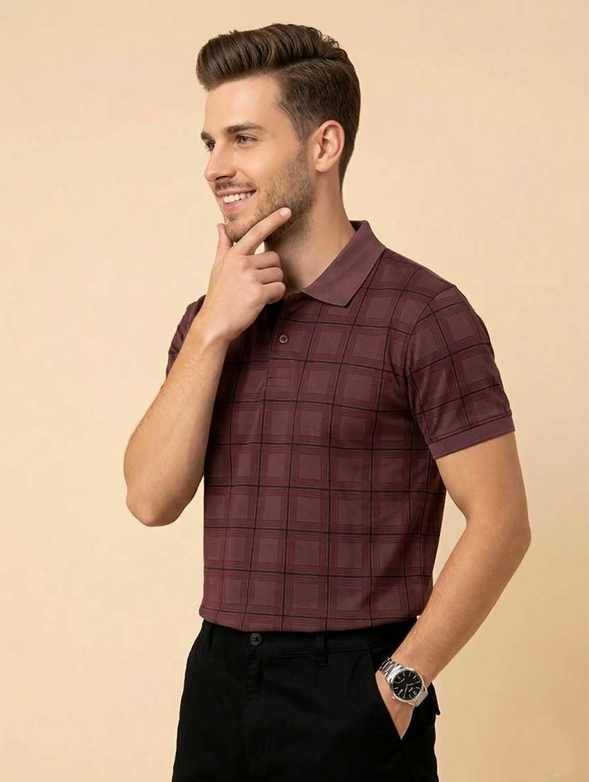 Men Checkered Short Sleeve Regular Fit Polo T-shirt - 22442986 -  Standard Image - 2