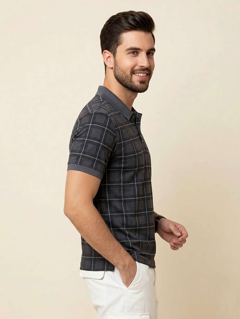 men checkered short sleeve regular fit polo t-shirt - 22442988 -  Standard Image - 2