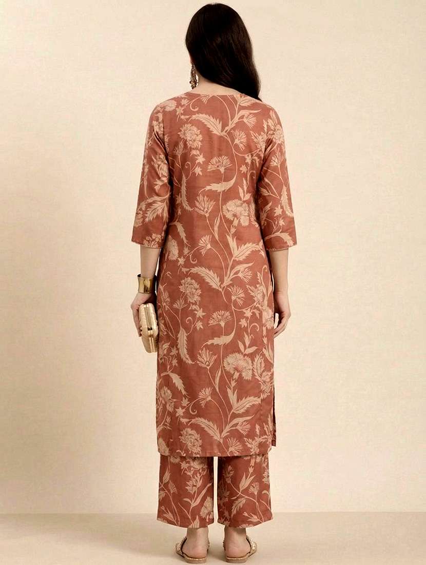 women rust kurta palazzo set set - 22443014 -  Standard Image - 2
