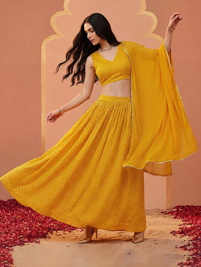 women mustard flared lehenga - 22443015 -  Standard Image - 2