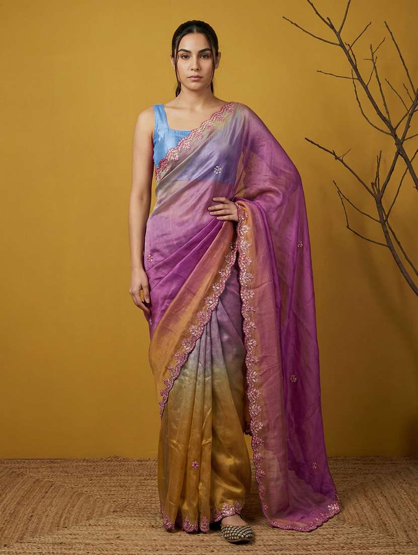 women ombre embroidered saree with blouse