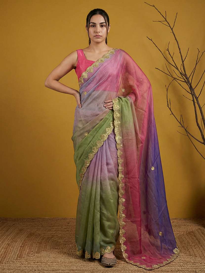 women ombre embroidered saree with blouse