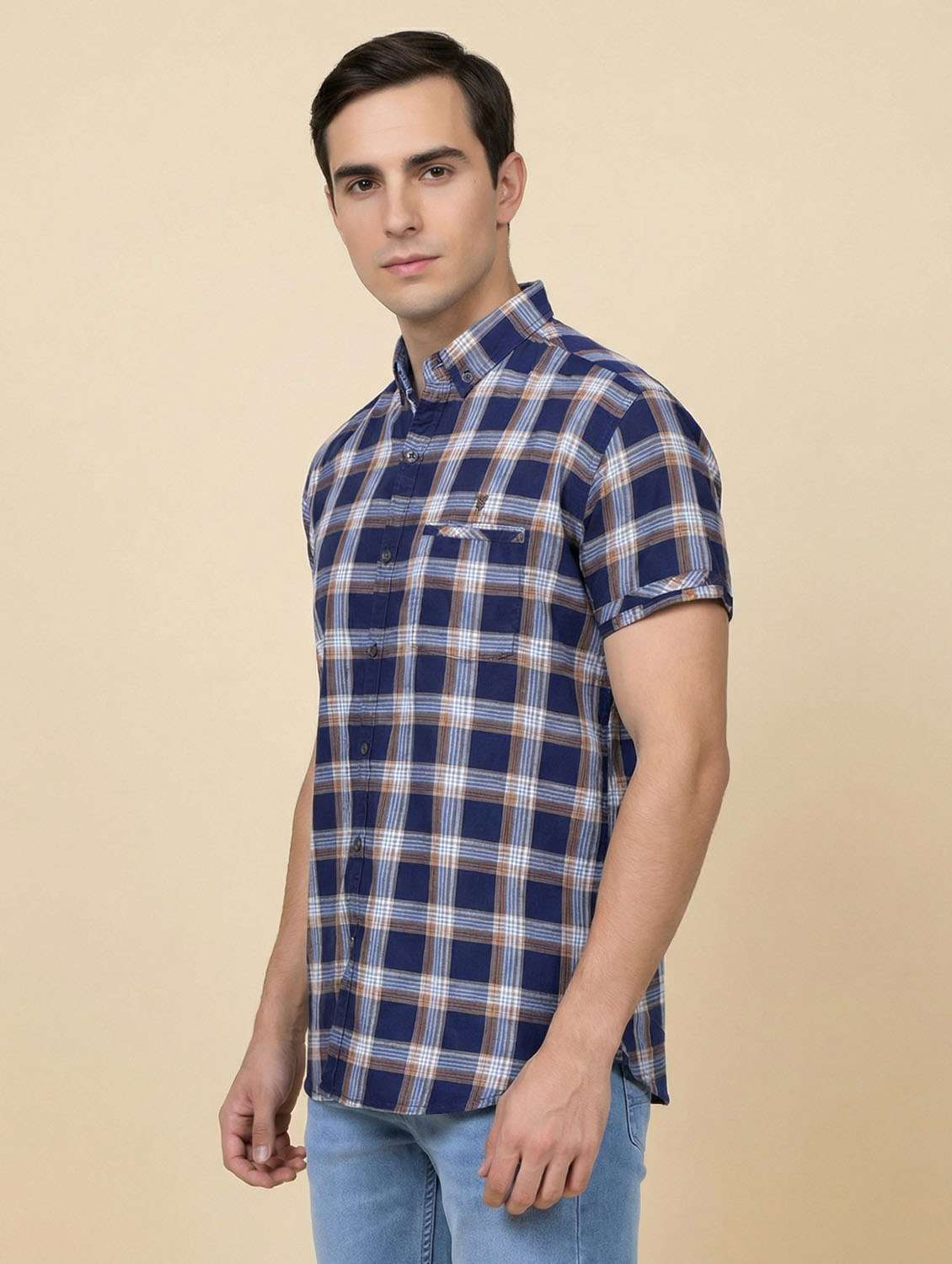 men checkered short sleeve slim fit casual shirt - 22443105 -  Standard Image - 2