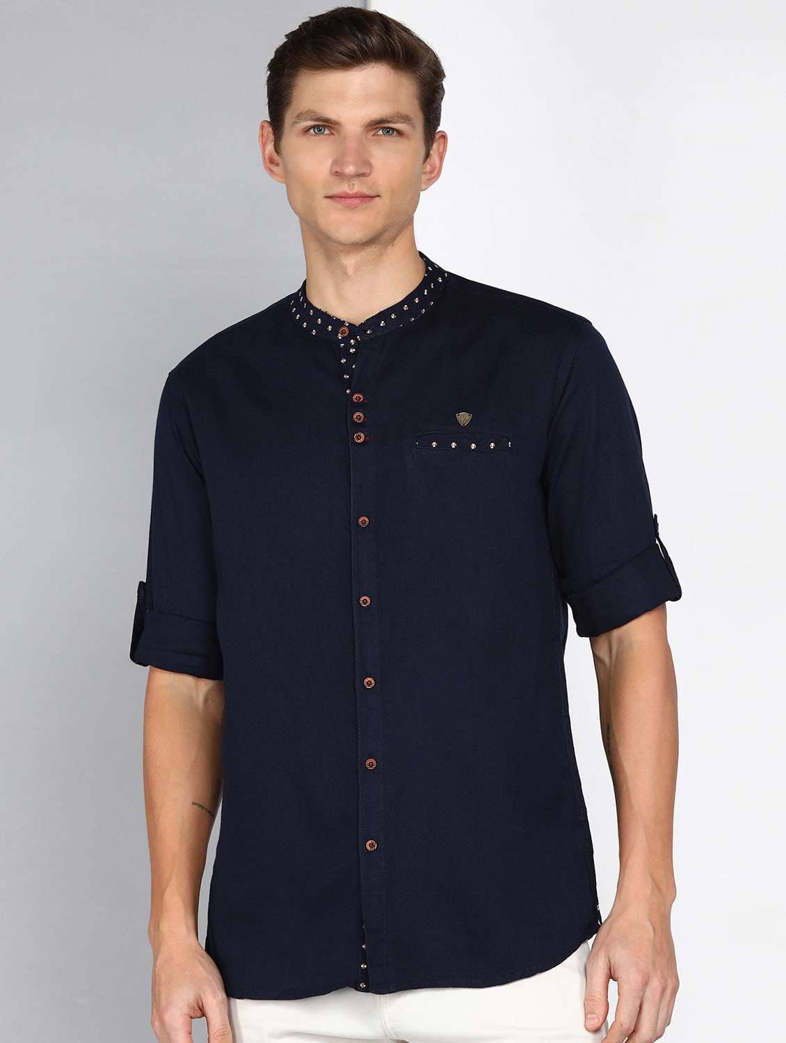 men solid long sleeve regular fit casual shirt - 22443111 -  Standard Image - 2
