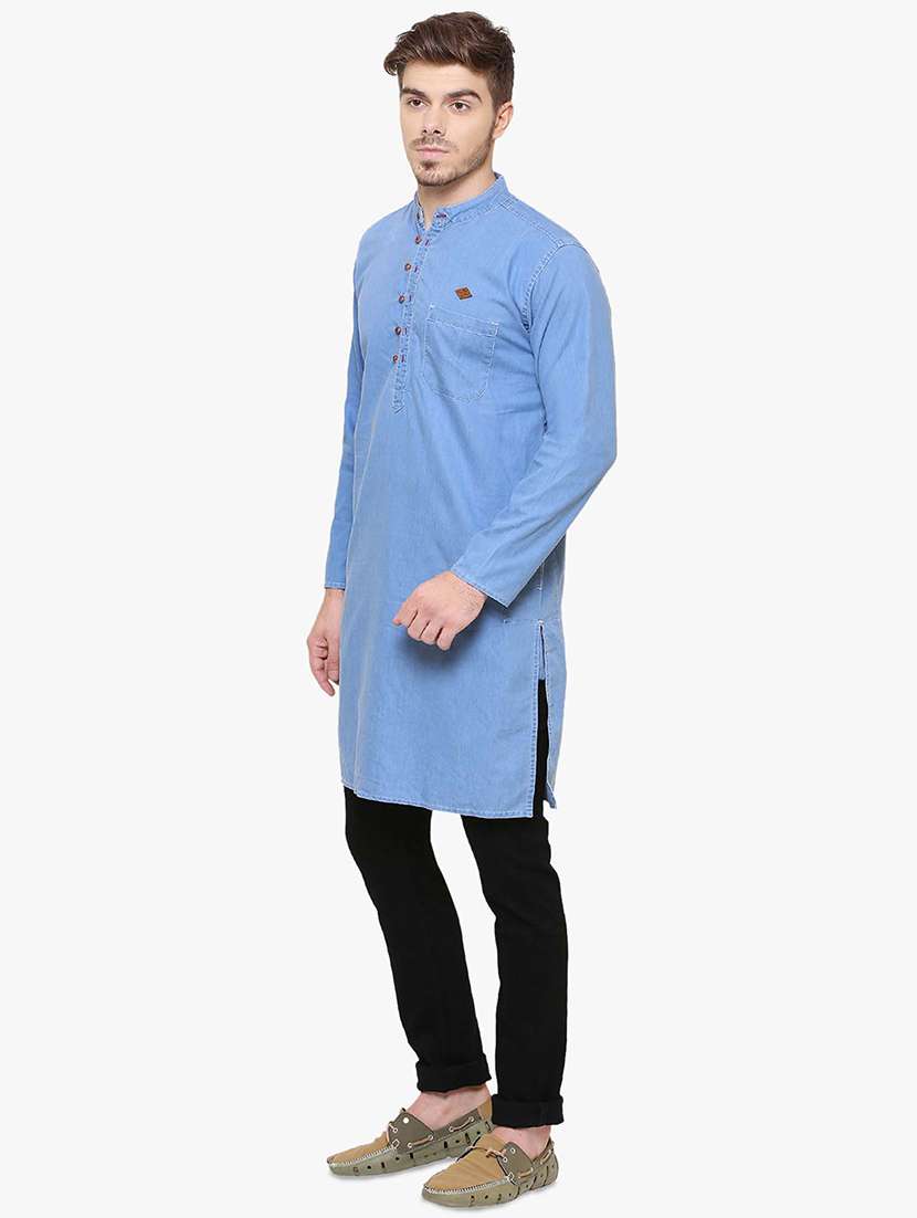 Men Solid Mandarin Neck Long Kurta - 22443199 -  Standard Image - 2