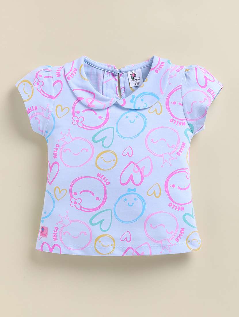 girls blue cotton blend shorts & top set co-ord set - 22443316 -  Standard Image - 2