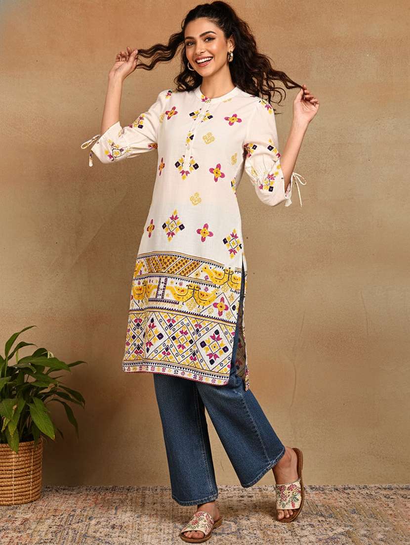 women three quarter sleee straight kurta