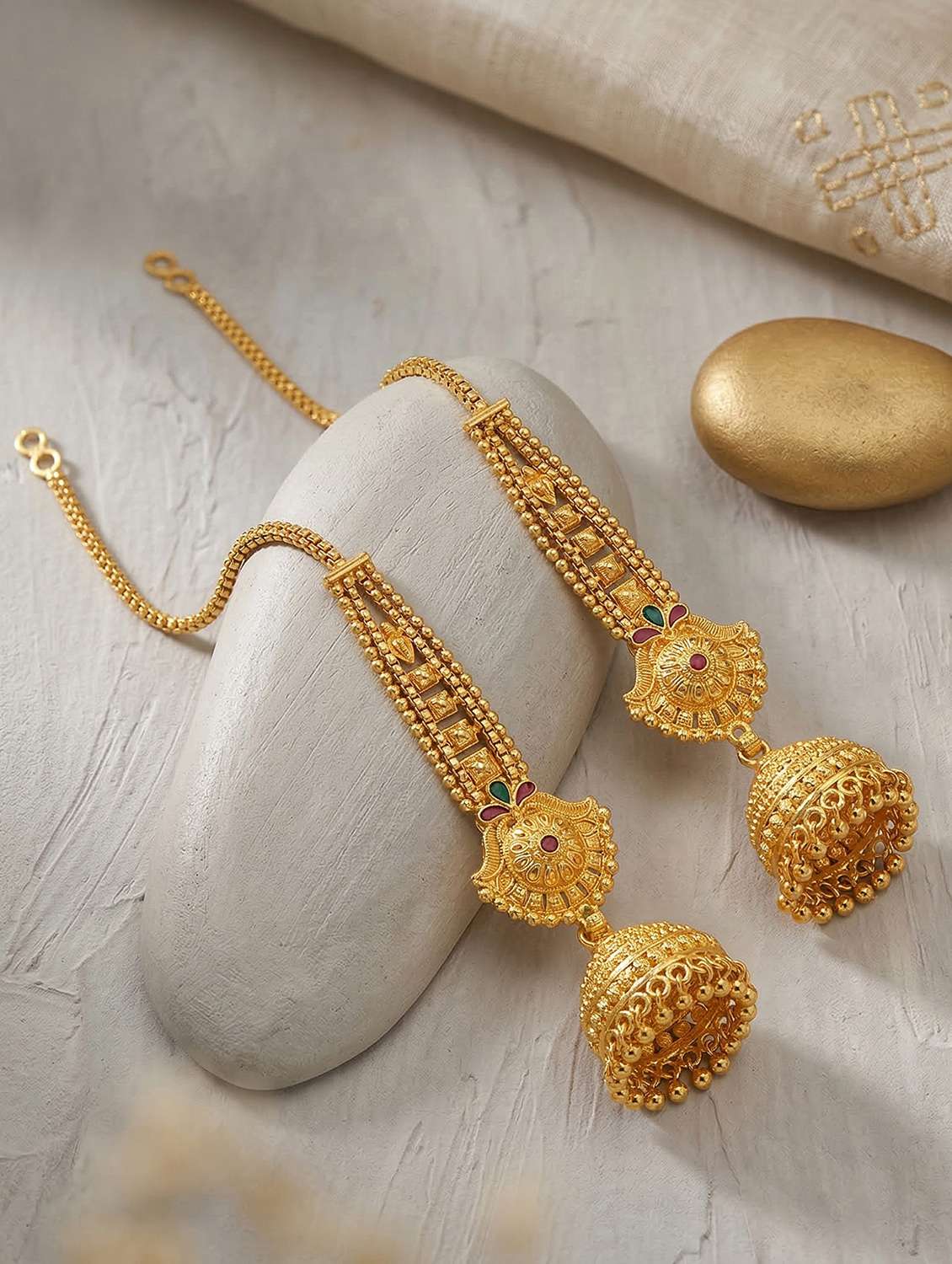 women gold brass jhumka earring