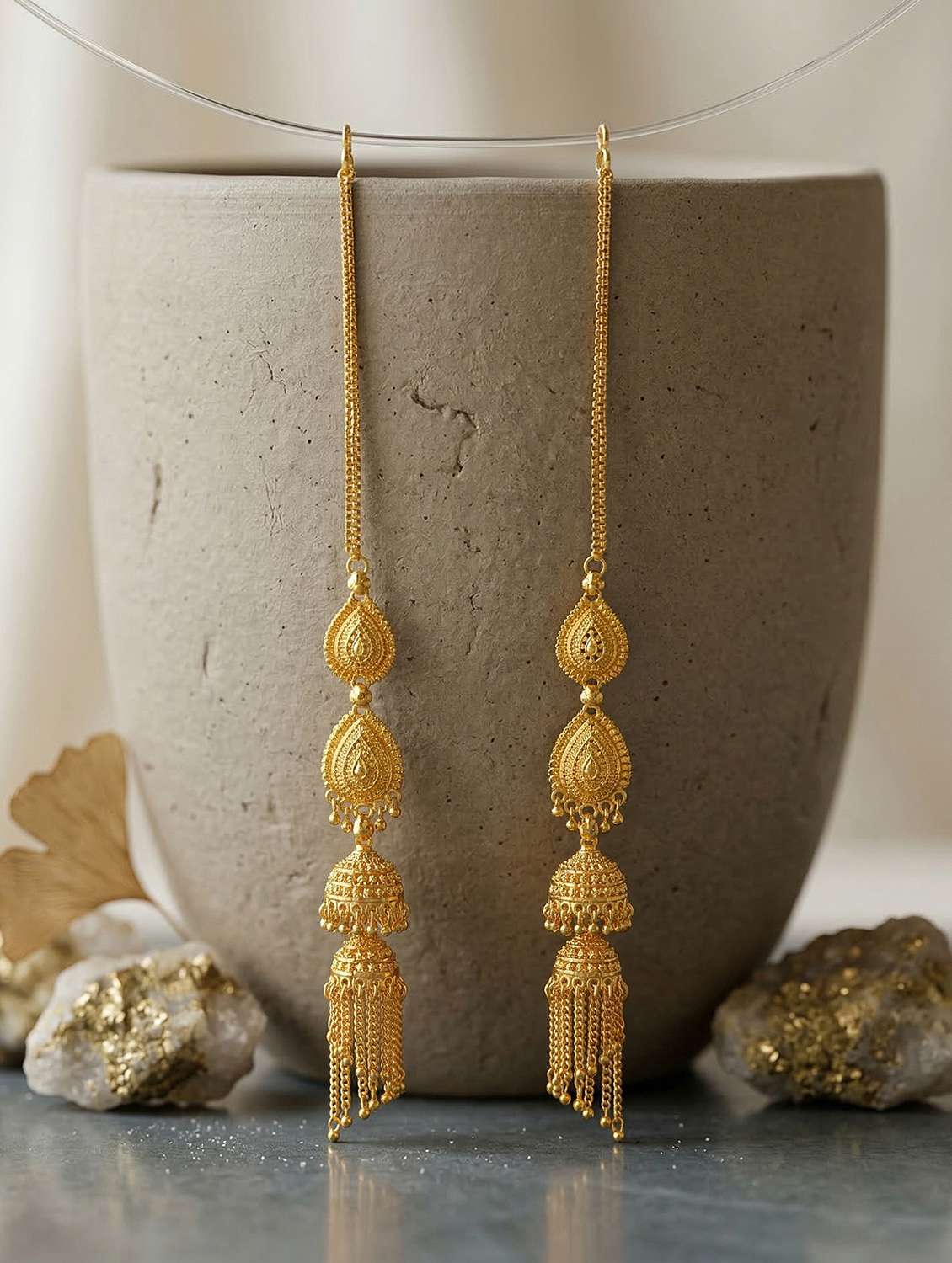 women gold brass jhumka earring