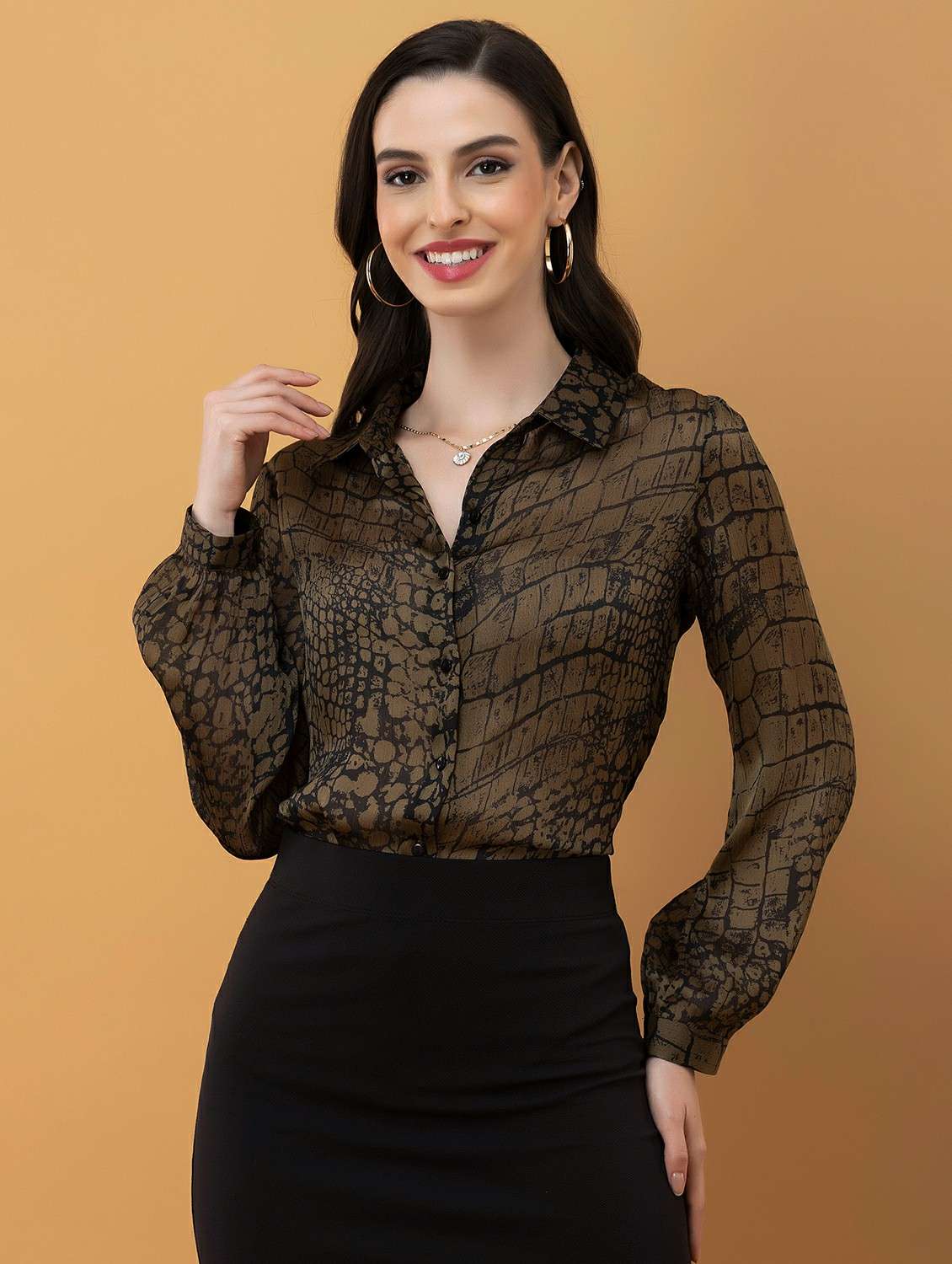 women printed collared long sleeve shirt - 22443486 -  Standard Image - 2