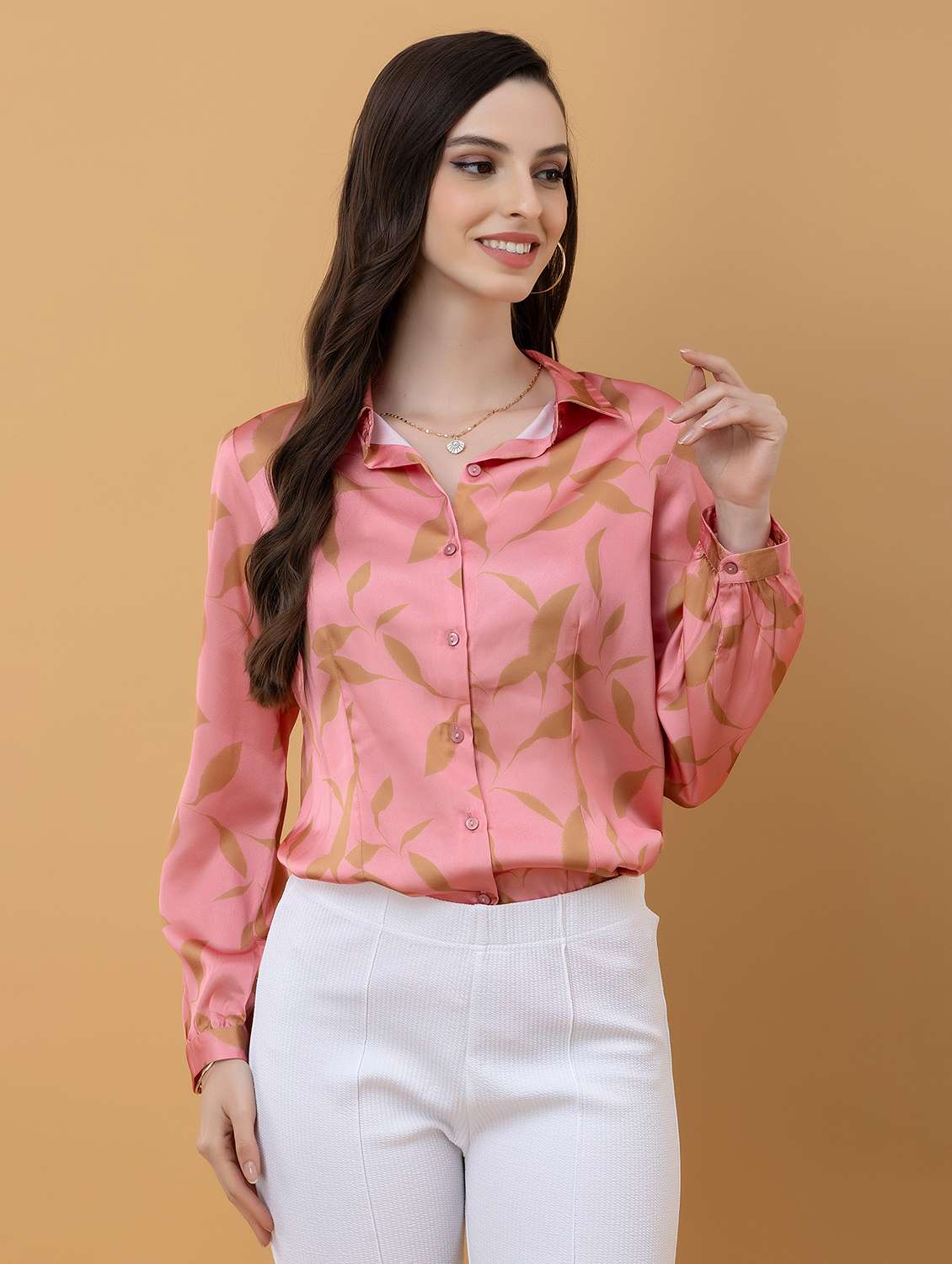 women printed collared long sleeve shirt - 22443487 -  Standard Image - 2