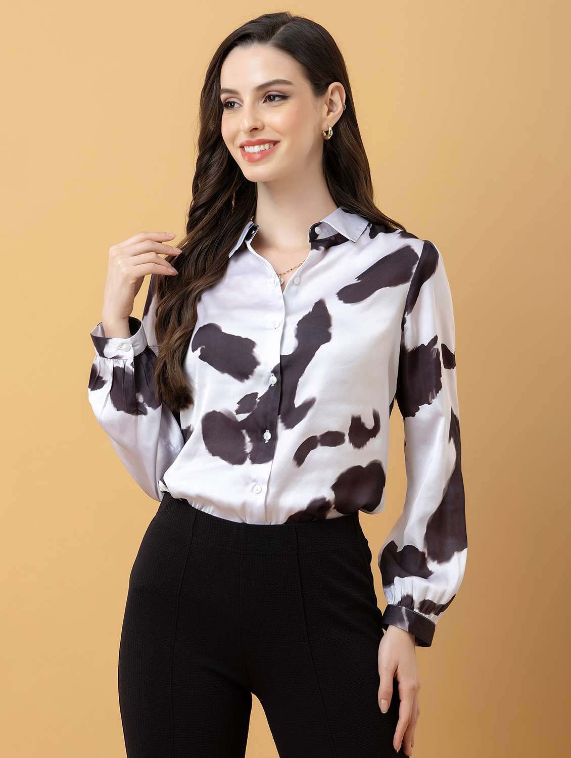 women printed collared long sleeve shirt - 22443489 -  Standard Image - 2