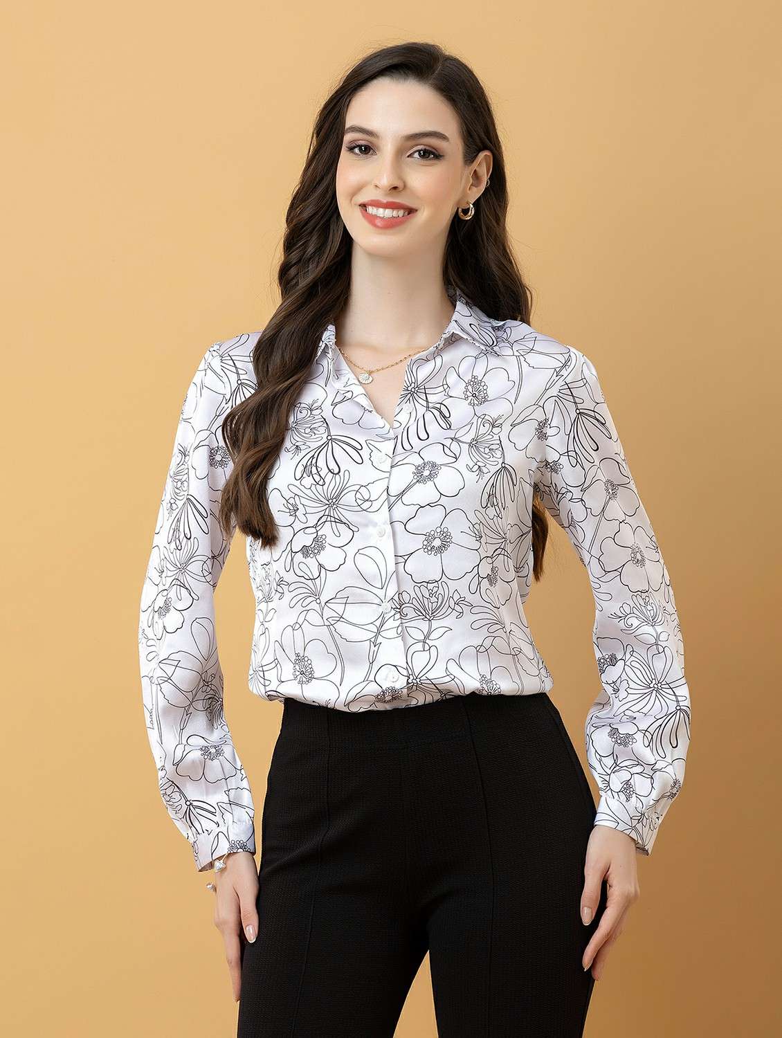 women printed collared long sleeve shirt - 22443490 -  Standard Image - 2