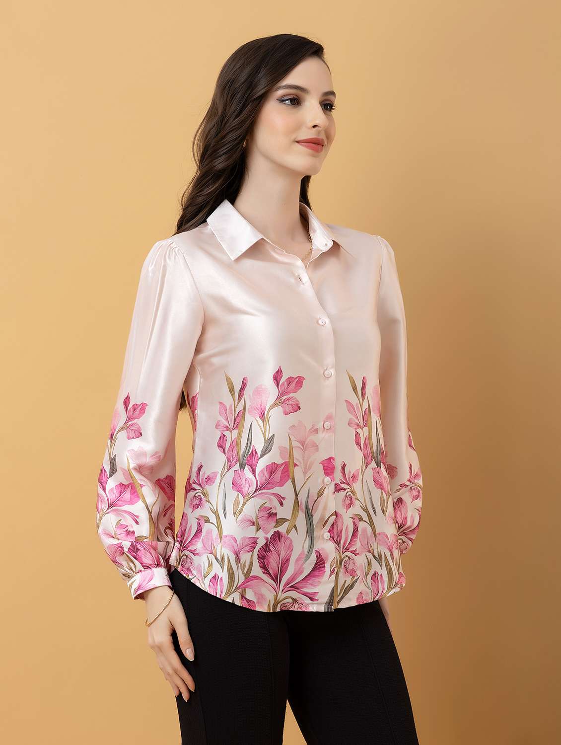 women printed collared long sleeve shirt - 22443491 -  Standard Image - 2
