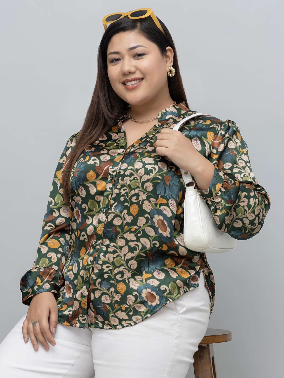 women printed green satin regular shirt - 22443528 -  Standard Image - 2