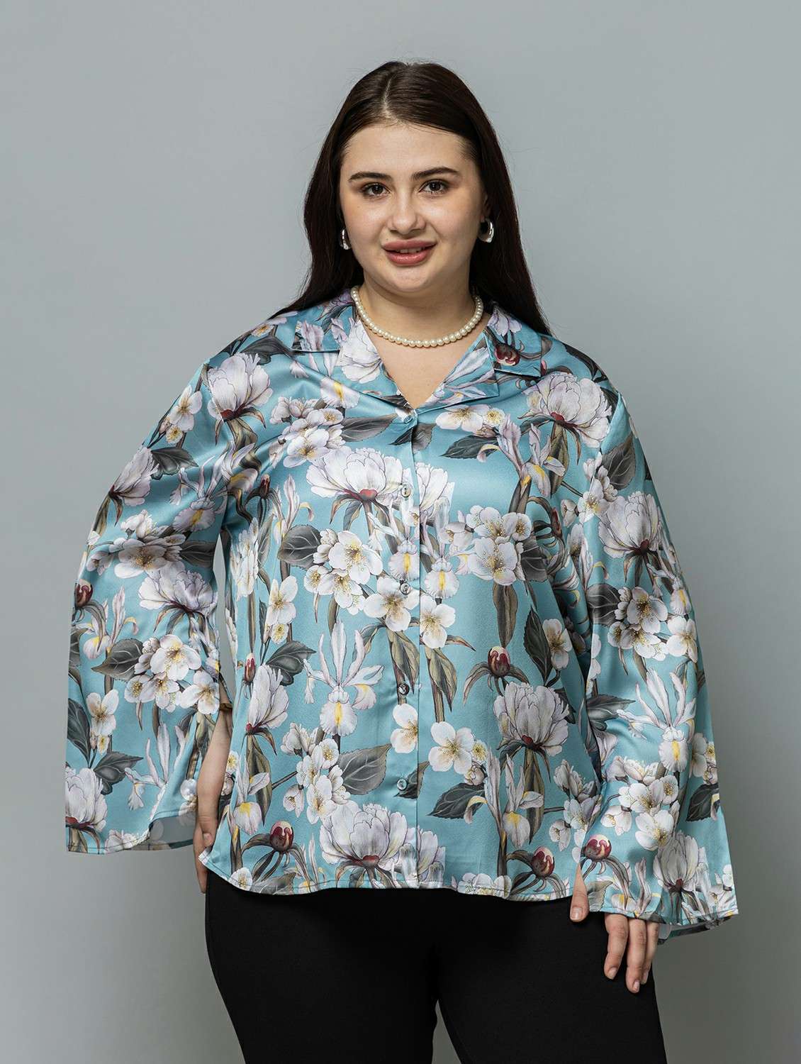  women floral green satin regular shirt - 22443531 -  Standard Image - 2