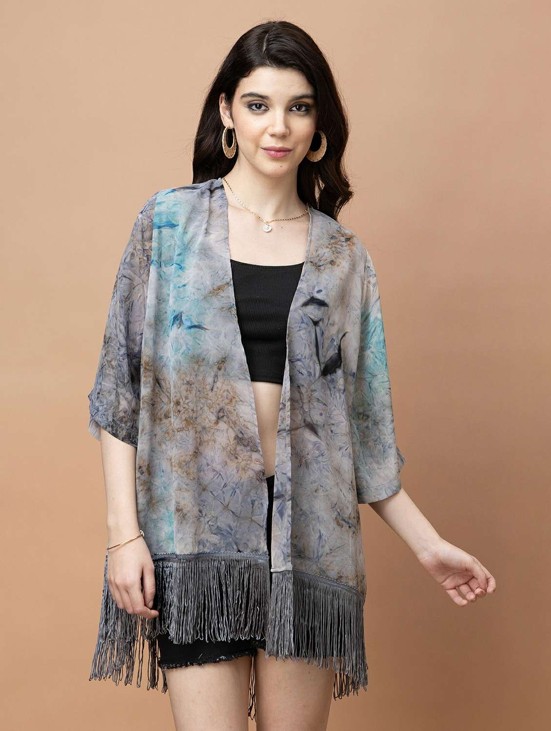 Women Printed Three Quarter Sleeve Shrug - 22443546 -  Standard Image - 2