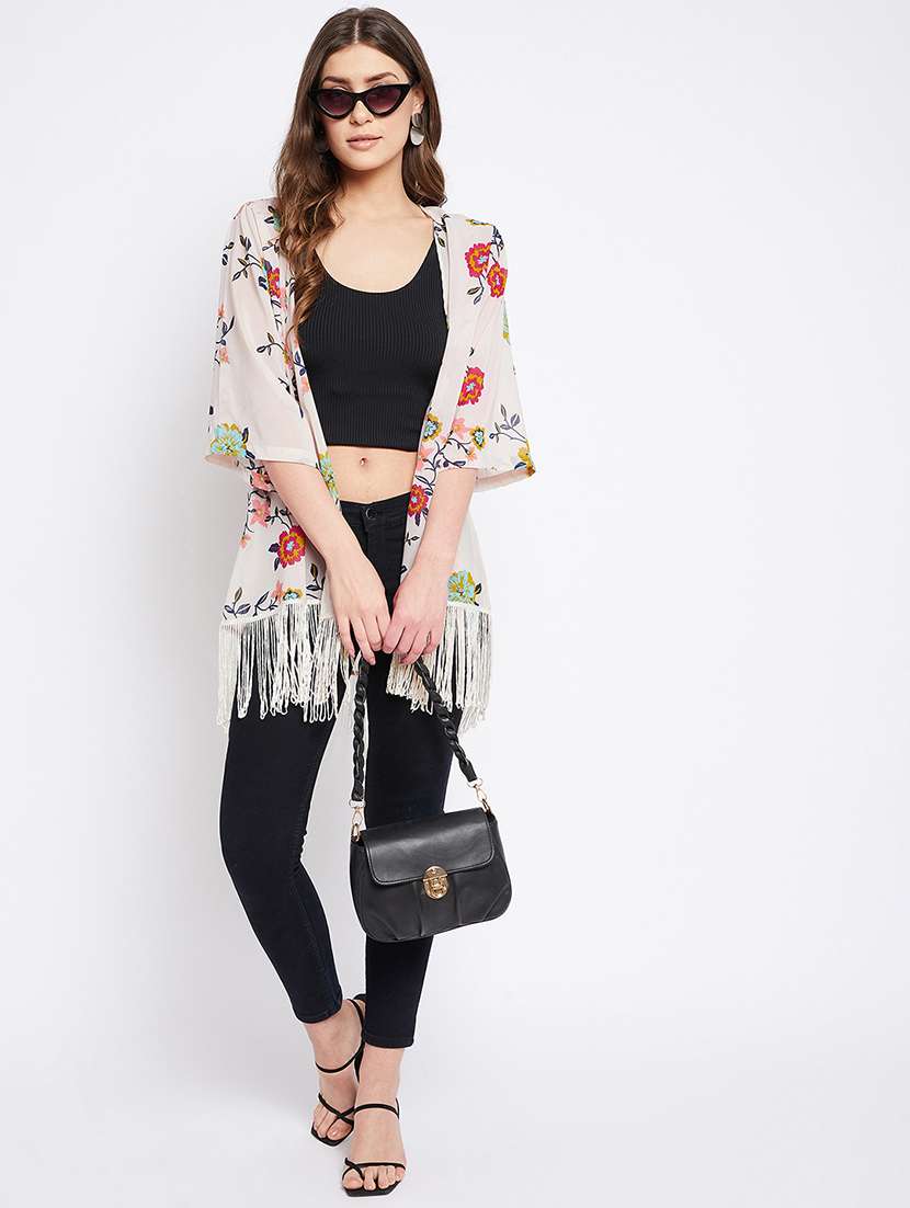 women printed three quarter sleeve shrug
