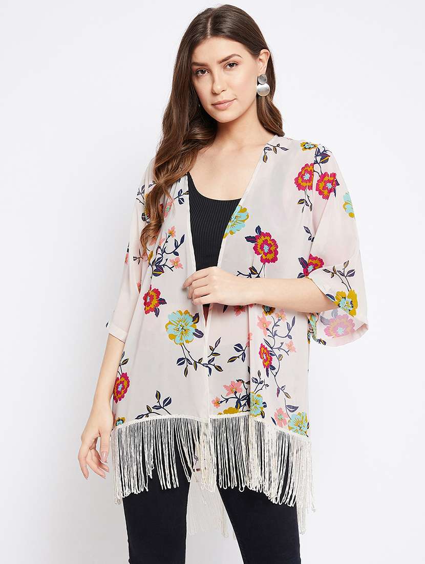 women printed three quarter sleeve shrug - 22443550 -  Standard Image - 2