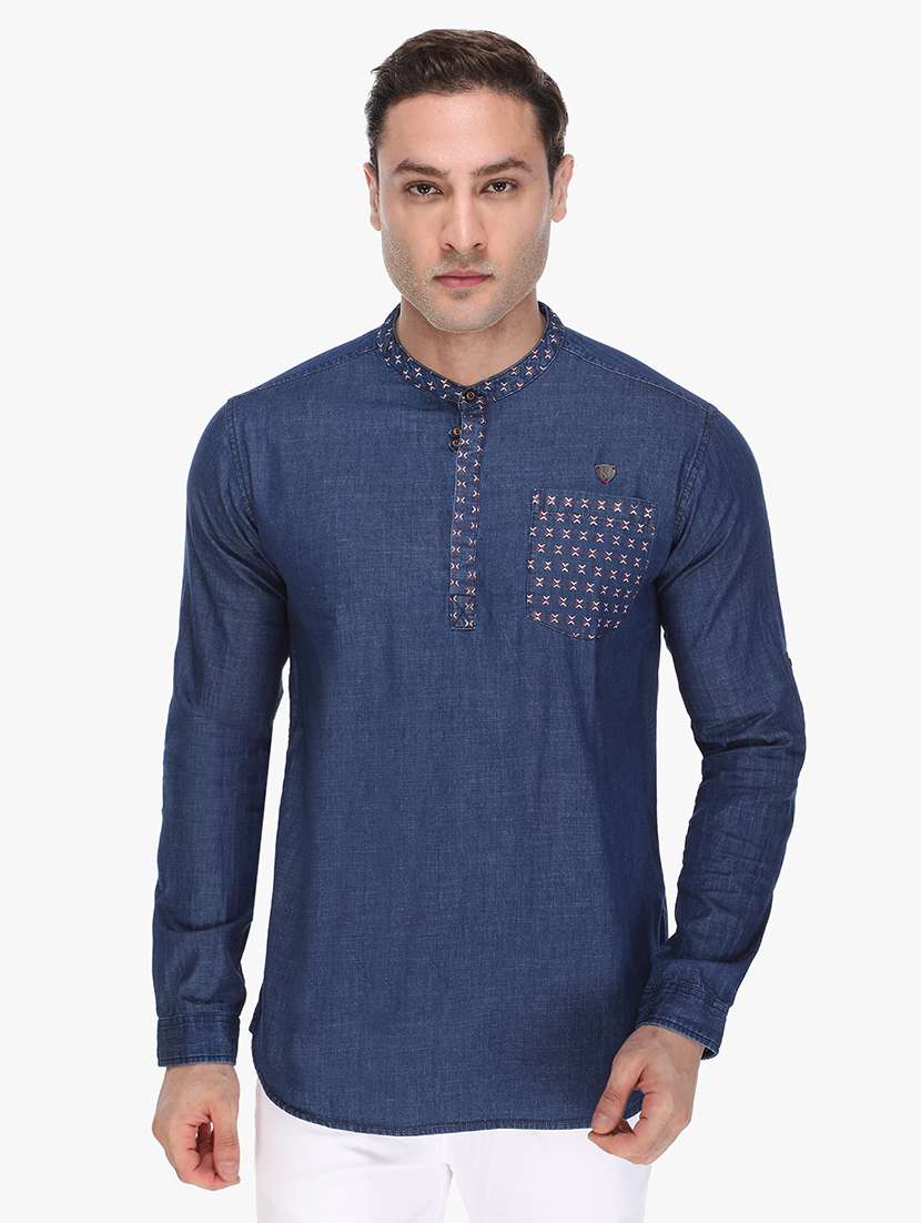 men solid mandarin neck short kurta