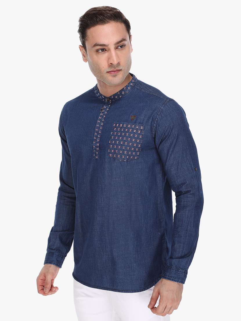 men solid mandarin neck short kurta - 22443559 -  Standard Image - 2