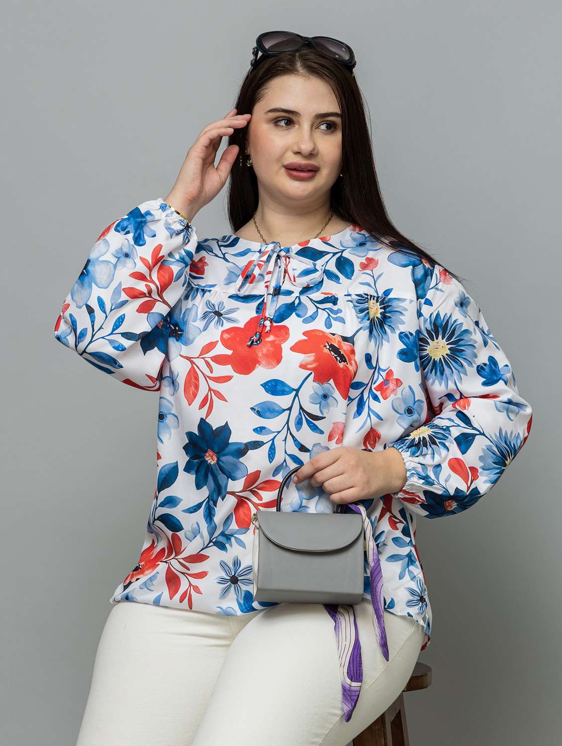women plus size printed long sleeve top