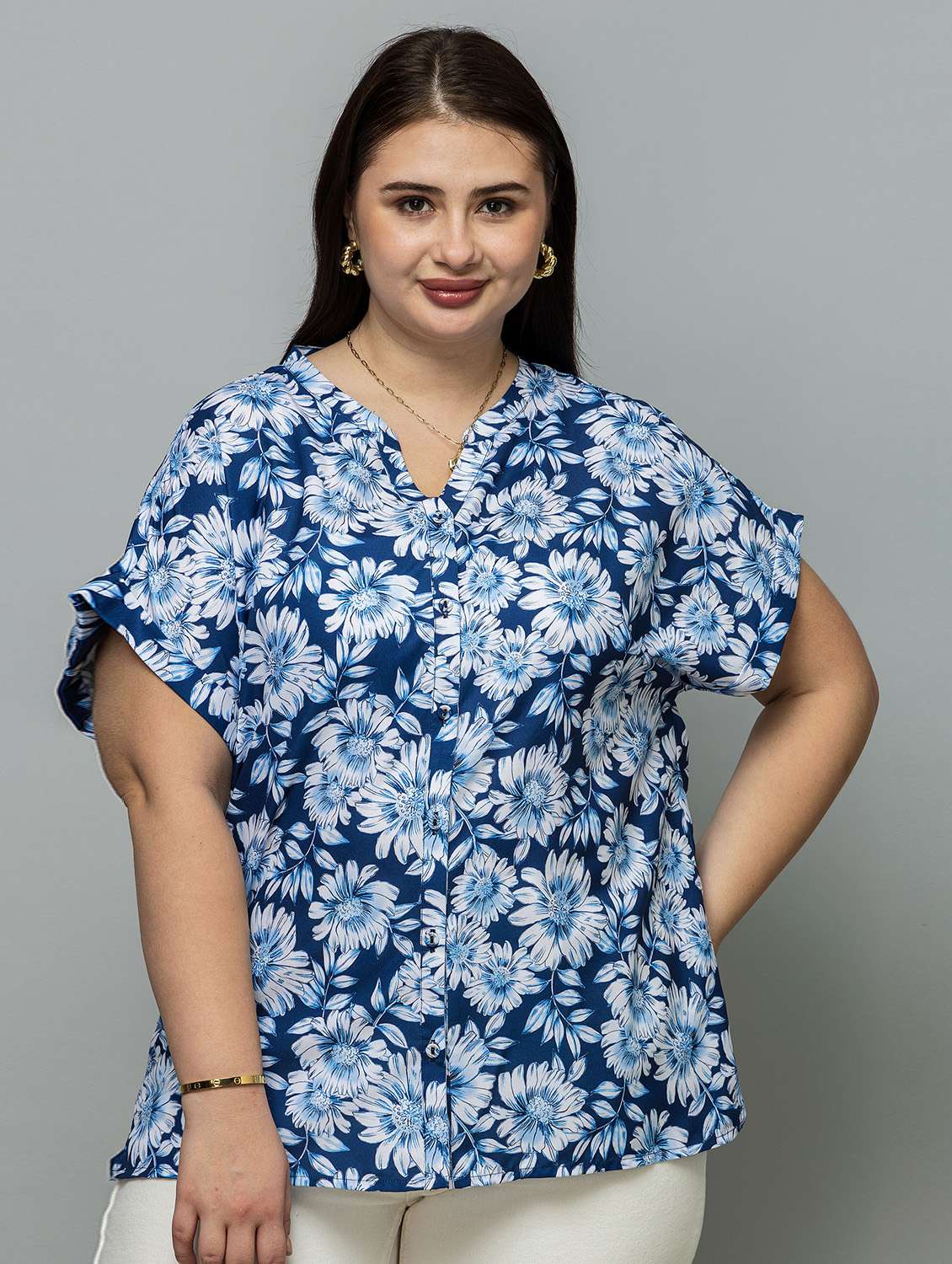women plus size pinted short sleeve top - 22443572 -  Standard Image - 2