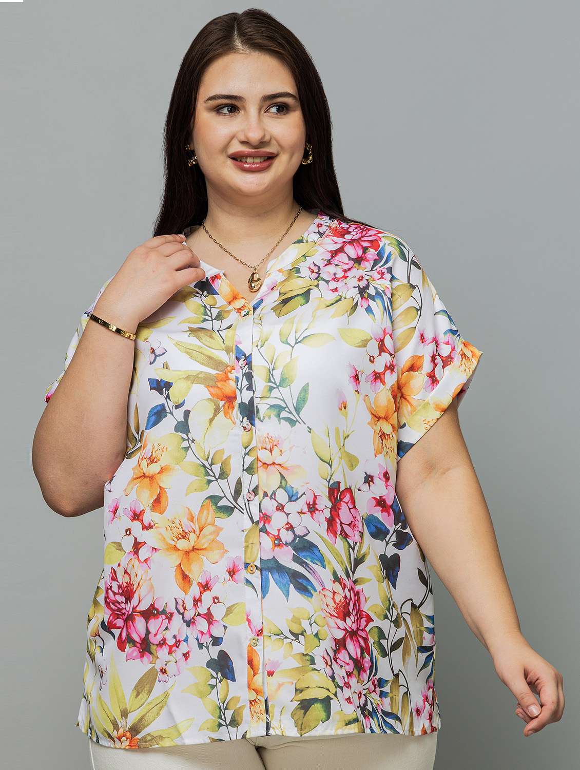 women floral off white rayon regular top - 22443573 -  Standard Image - 2