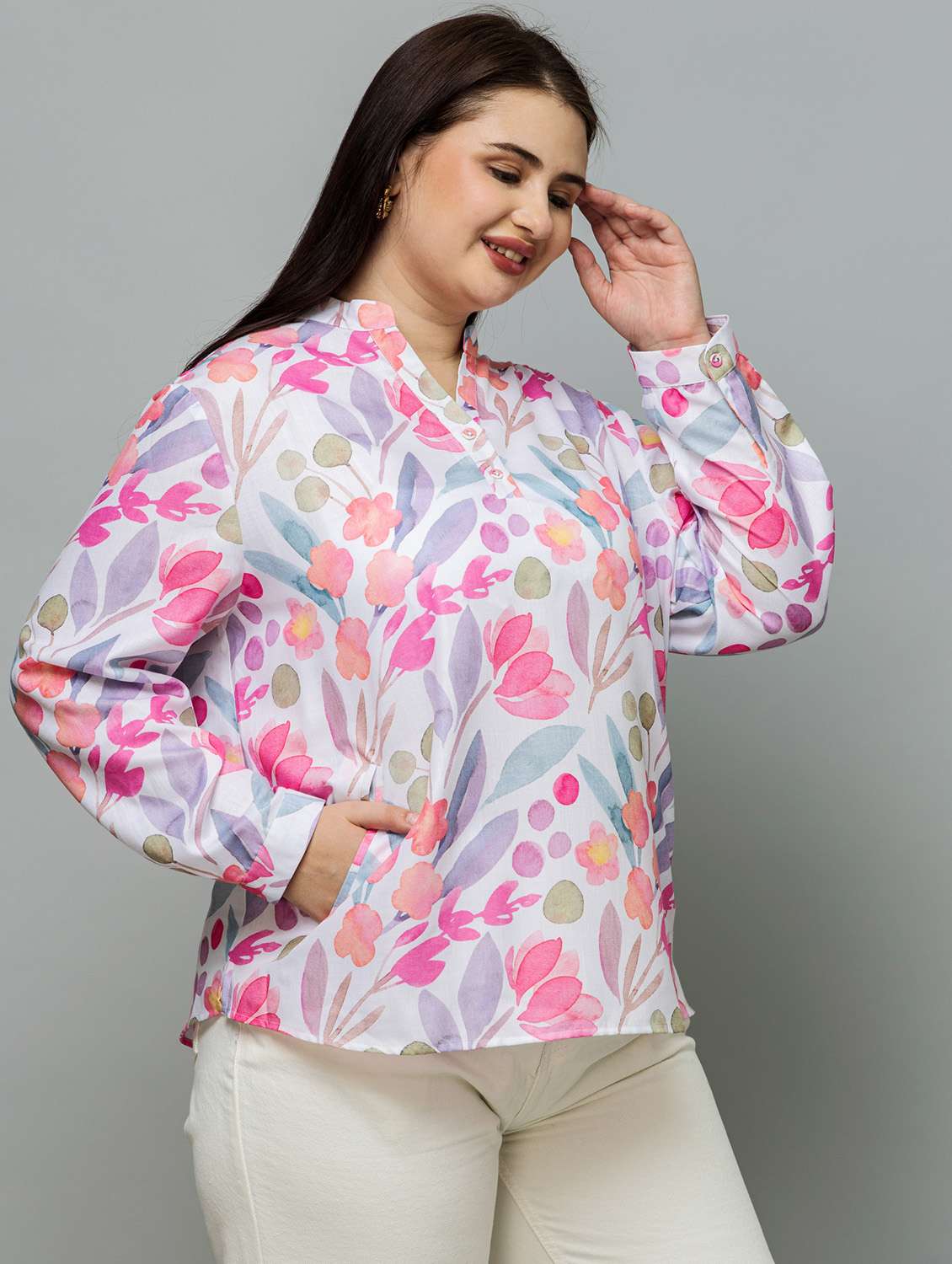 women plus size printed long sleeve top - 22443574 -  Standard Image - 2