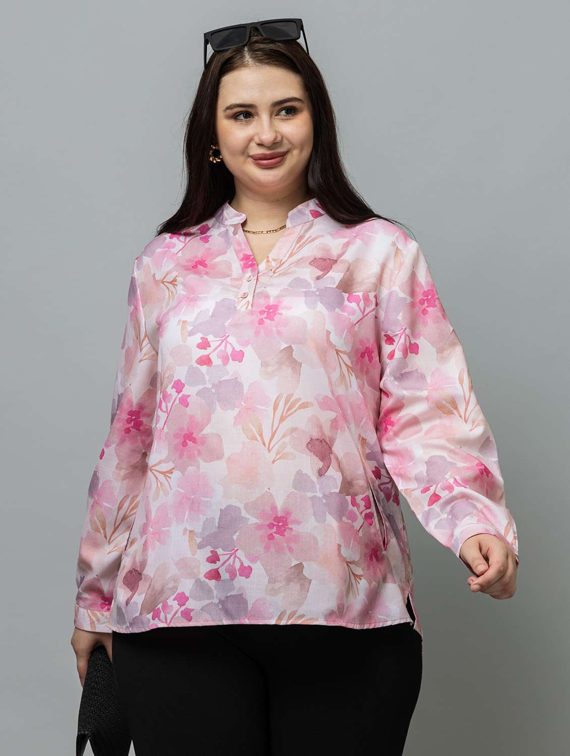 women plus size printed long sleeve top