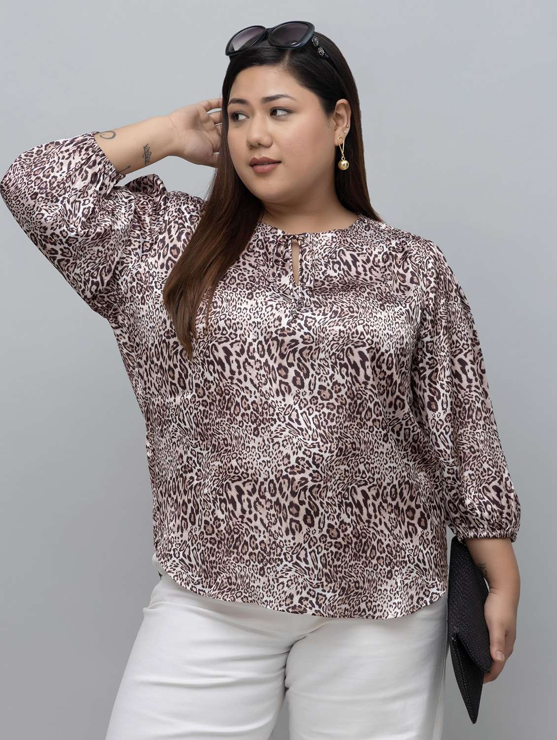 women animal print  multi satin regular top - 22443588 -  Standard Image - 2