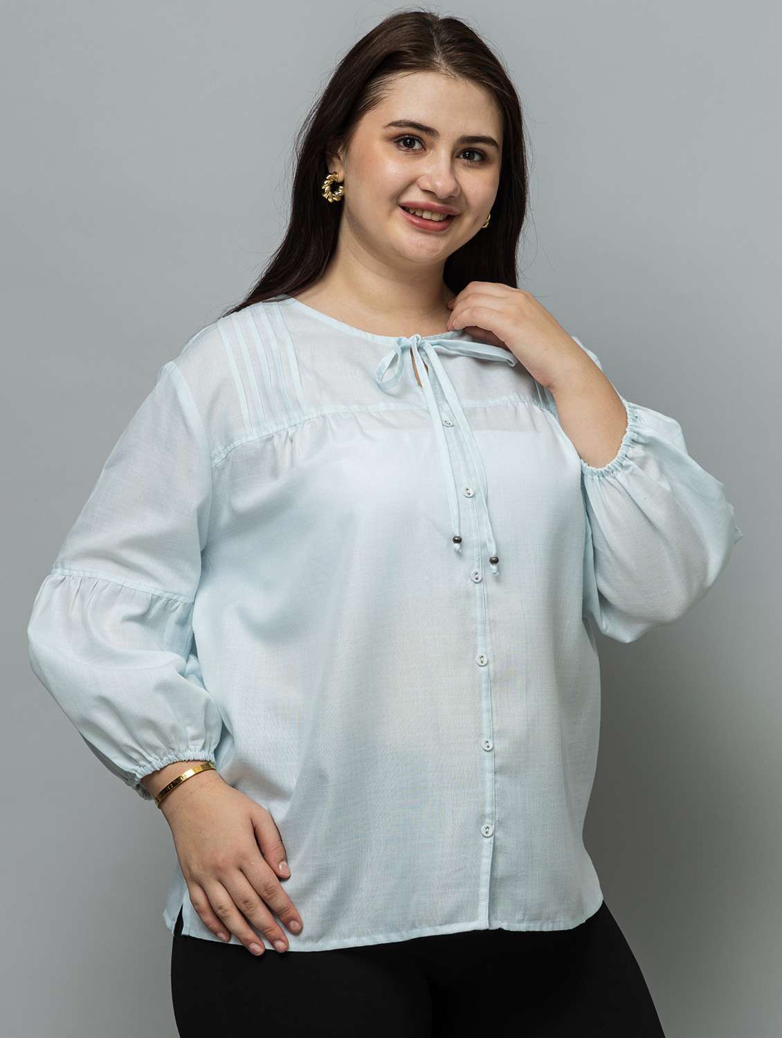 women plus size solid long sleeve top - 22443590 -  Standard Image - 2