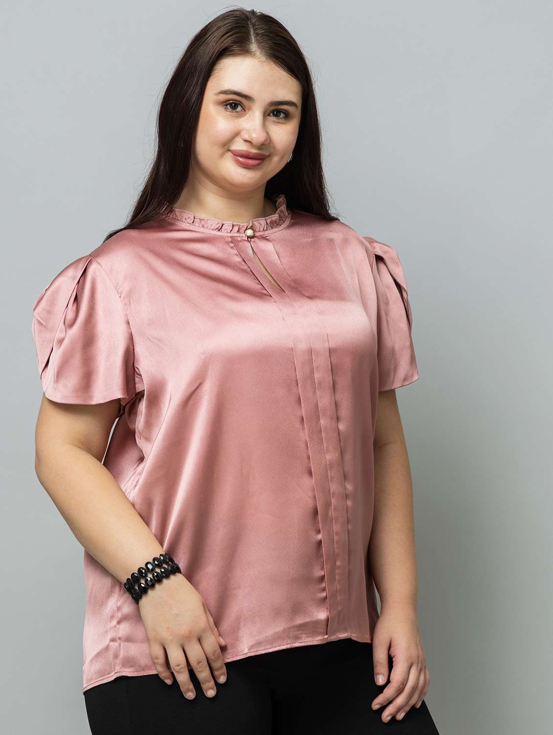 women plus size solid puff sleeve regular top - 22443591 -  Standard Image - 2