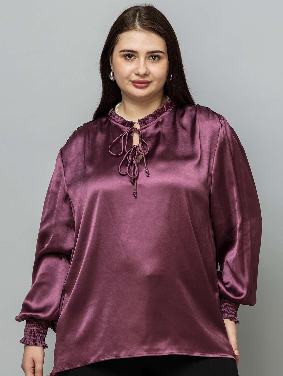 women plus size solid long sleeve top